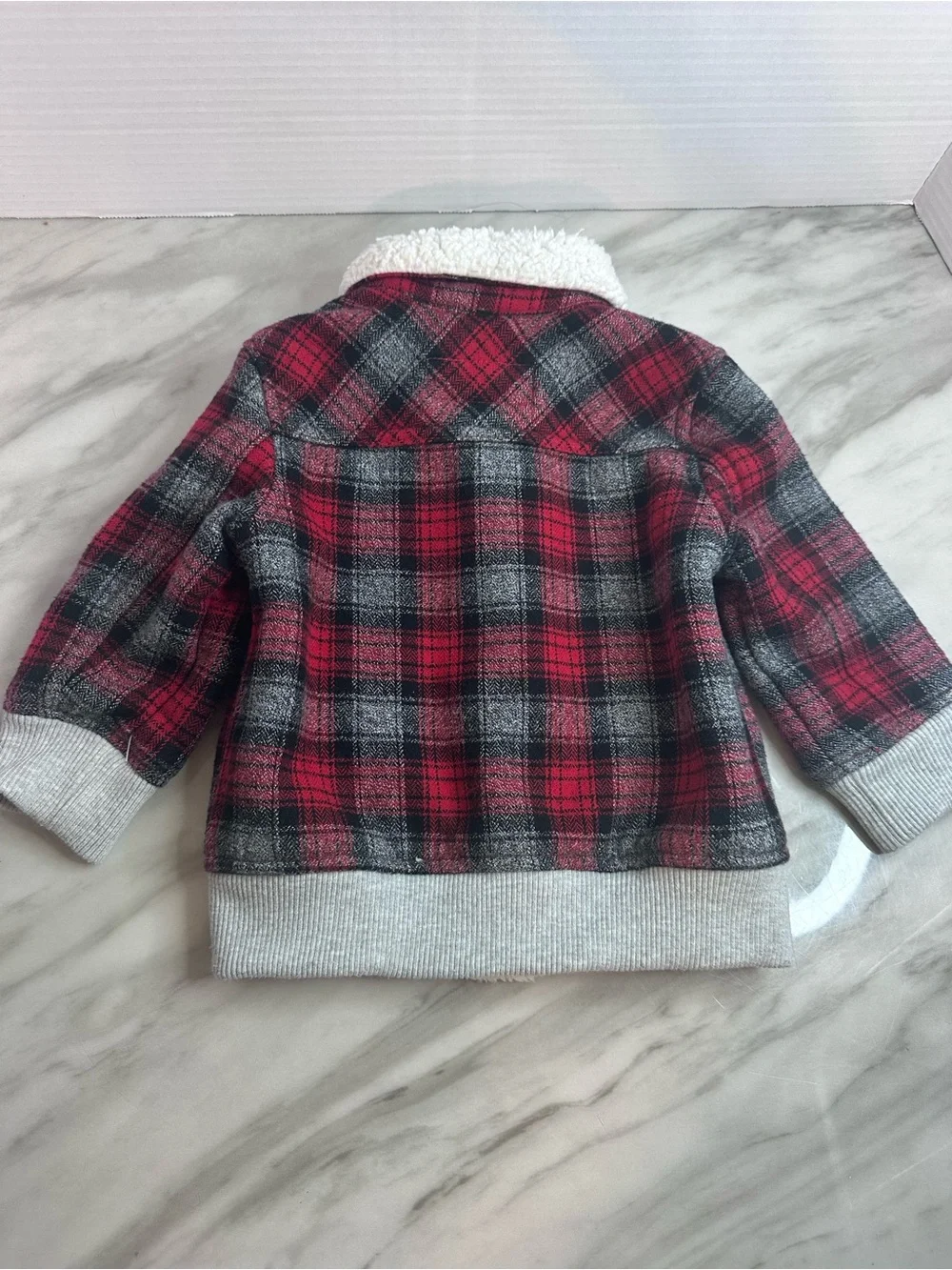OshKosh B'gosh Red and Gray Plaid Sherpa Collar Jacket
